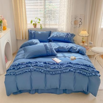 91家纺网 家纺一手货源 找家纺 子钦 2023新款亲肤水洗棉韩版床裙手工花边四件套