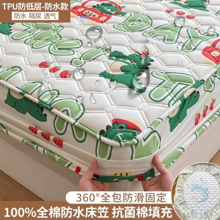 91家纺网 家纺一手货源 找家纺 福来临家纺 2025新款13372全棉夹棉防水床笠 小鳄鱼日记