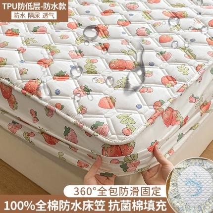91家纺网 家纺一手货源 找家纺 福来临家纺 2025新款13372全棉夹棉防水床笠 莓果缤纷