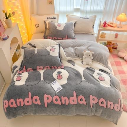 91家纺网 家纺一手货源 找家纺 同田家纺 2024秋冬新品雪花绒牛奶绒印花四件套 熊猫宝宝