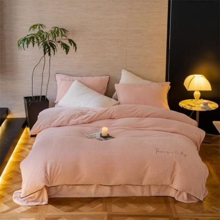 91家纺网 家纺一手货源 找家纺 FOR TWO家纺 2023新款AB版泰迪绒牛奶绒四件套 暖绒-粉