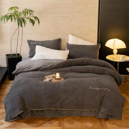 91家纺网 家纺一手货源 找家纺 FOR TWO家纺 2023新款AB版泰迪绒牛奶绒四件套 暖绒-灰