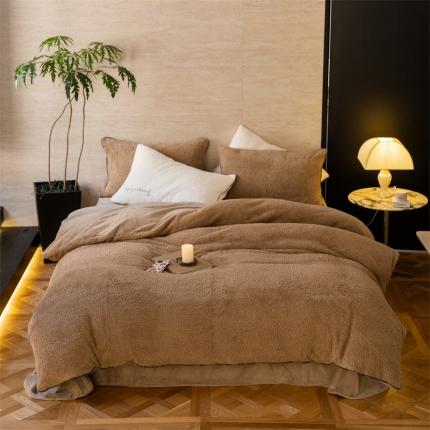 91家纺网 家纺一手货源 找家纺 FOR TWO家纺 2023新款AB版泰迪绒牛奶绒四件套 暖绒-深咖