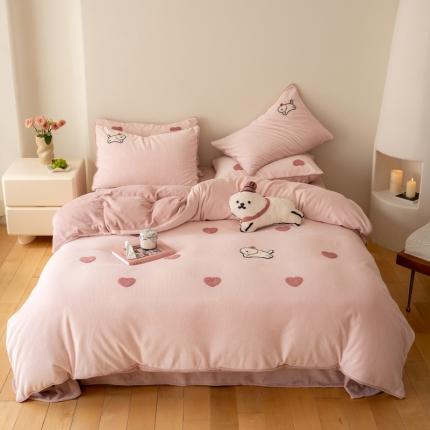 91家纺网 家纺一手货源 找家纺 （总）FOR TWO家纺 2023新款牛奶绒华夫格毛巾绣系列四件套