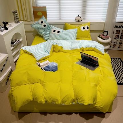 91家纺网 家纺一手货源 找家纺 （总）奈颜 2023新款爆款水洗棉多巴胺混搭大眼毛巾绣四件套