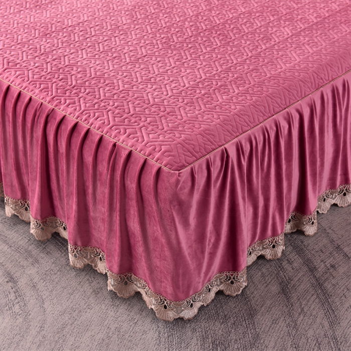 91家纺网 家纺一手货源 找家纺 忘忧草 2023新款安娜系列婴儿绒夹棉浪漫花边床裙 安娜-豆沙色