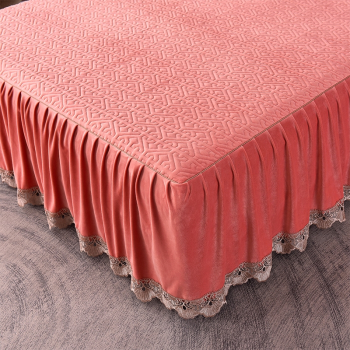 91家纺网 家纺一手货源 找家纺 忘忧草 2023新款安娜系列婴儿绒夹棉浪漫花边床裙 安娜-橘皮粉