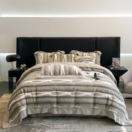 91家纺网 家纺一手货源 找家纺 秋冬A版500克丹麦貂B版240克全消光牛奶绒高端四件套-巴洛克 巴克洛 杏仁米灰