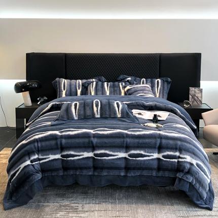 91家纺网 家纺一手货源 找家纺 秋冬A版500克丹麦貂B版240克全消光牛奶绒高端四件套-巴洛克 巴克洛 布鲁蓝