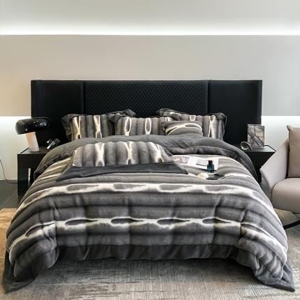 91家纺网 家纺一手货源 找家纺 秋冬A版500克丹麦貂B版240克全消光牛奶绒高端四件套-巴洛克 巴克洛 玄灰