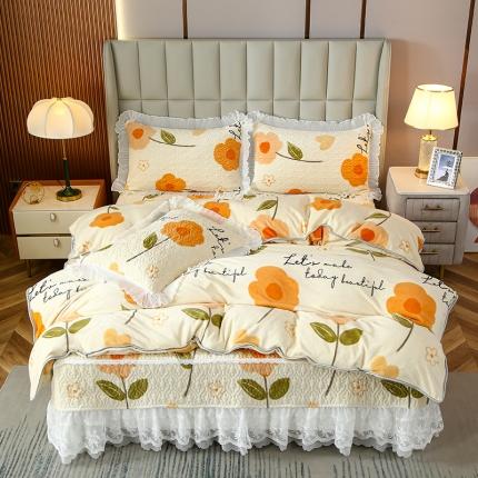 91家纺网 家纺一手货源 找家纺 （总）冬然 2024新款床盖牛奶绒夹棉床裙四件套单床裙单被套