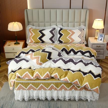 91家纺网 家纺一手货源 找家纺 （总）冬然 2024新款床盖牛奶绒夹棉床裙四件套单床裙单被套