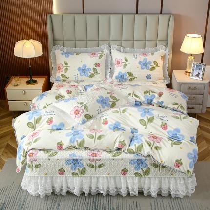 91家纺网 家纺一手货源 找家纺 （总）冬然 2024新款床盖牛奶绒夹棉床裙四件套单床裙单被套