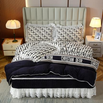 91家纺网 家纺一手货源 找家纺 （总）冬然 2024新款床盖牛奶绒夹棉床裙四件套单床裙单被套