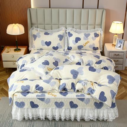 91家纺网 家纺一手货源 找家纺 （总）冬然 2024新款床盖牛奶绒夹棉床裙四件套单床裙单被套