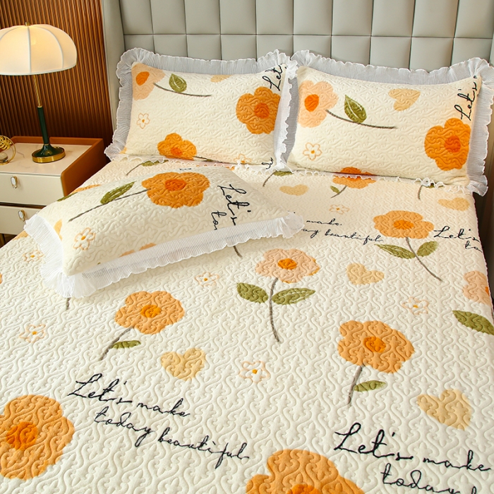 91家纺网 家纺一手货源 找家纺 冬然 2023新款床盖牛奶绒夹棉床裙四件套单床裙单被套 缤纷花园