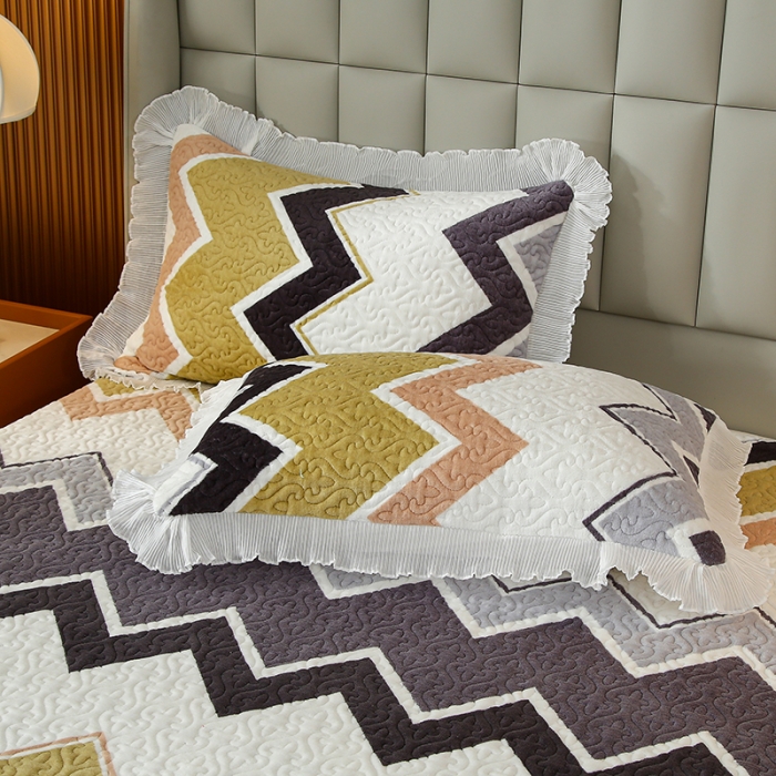 91家纺网 家纺一手货源 找家纺 冬然 2023新款床盖牛奶绒夹棉床裙四件套单床裙单被套 波动