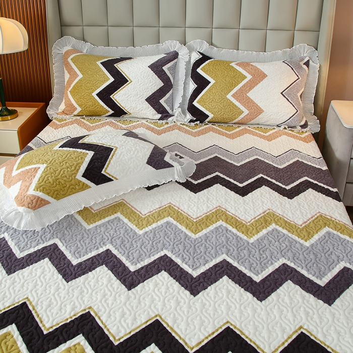 91家纺网 家纺一手货源 找家纺 冬然 2023新款床盖牛奶绒夹棉床裙四件套单床裙单被套 波动