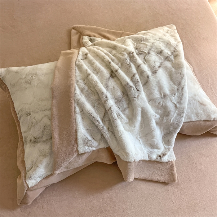 91家纺网 家纺一手货源 找家纺 慕色家纺 2023新款兔毛绒水墨纹绒系列四件套 水墨纹-奶茶咖