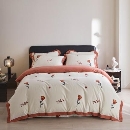 91家纺网 家纺一手货源 找家纺 嘉汀兰 2023新款全棉臻品磨毛系列四件套-拼角款 玫瑰之约（拼角款）