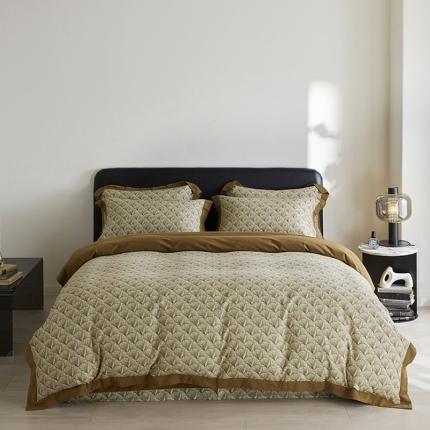 91家纺网 家纺一手货源 找家纺 嘉汀兰 2023新款全棉臻品磨毛系列四件套-拼角款 杏情（拼角款）