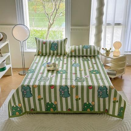 91家纺网 家纺一手货源 找家纺 梦精灵2025新款40支13372印花全棉床盖软凉席夏被纯棉床单枕套四季通用 绿条恐龙