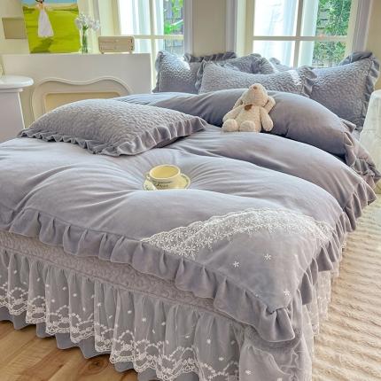 91家纺网 家纺一手货源 找家纺 （总）2025九诺新款秋冬加厚牛奶绒夹棉床盖四件套直播爆款-浪漫花语