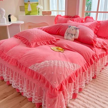 91家纺网 家纺一手货源 找家纺 （总）2025九诺新款秋冬加厚牛奶绒夹棉床盖四件套直播爆款-浪漫花语