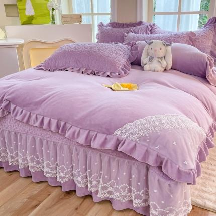 91家纺网 家纺一手货源 找家纺 （总）2025九诺新款秋冬加厚牛奶绒夹棉床盖四件套直播爆款-浪漫花语