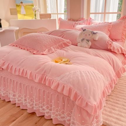 91家纺网 家纺一手货源 找家纺 （总）2025九诺新款秋冬加厚牛奶绒夹棉床盖四件套直播爆款-浪漫花语