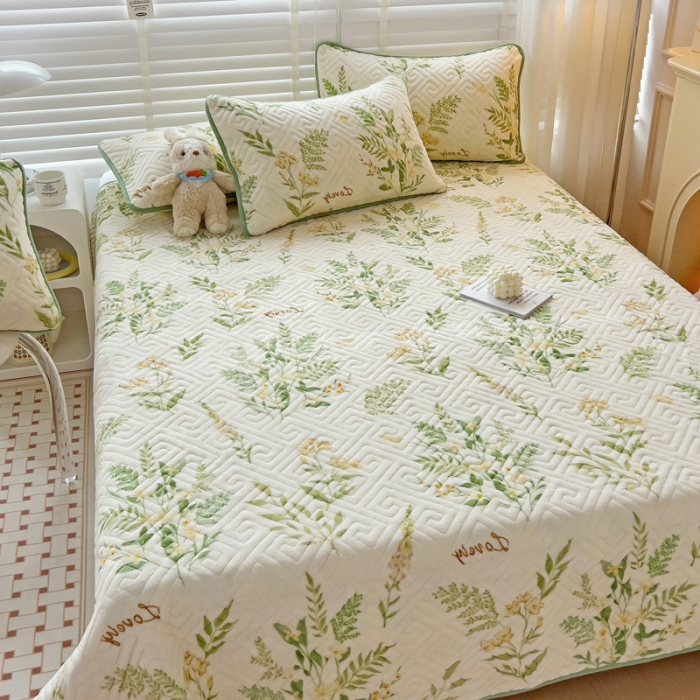 91家纺网 家纺一手货源 找家纺 羽爱 2024新款棉加绒床盖套件 花叶漫舞