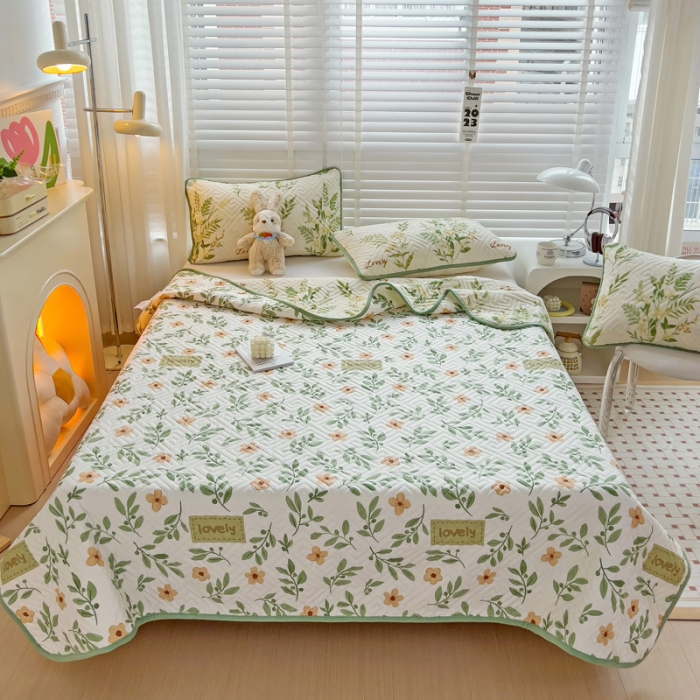 91家纺网 家纺一手货源 找家纺 羽爱 2024新款棉加绒床盖套件 花叶漫舞
