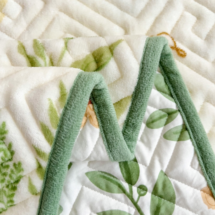 91家纺网 家纺一手货源 找家纺 羽爱 2024新款棉加绒床盖套件 花叶漫舞