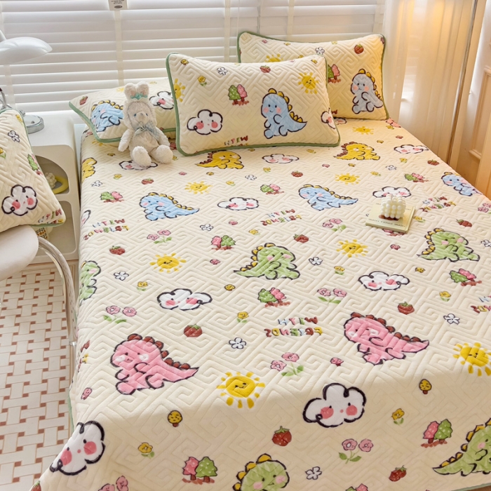 91家纺网 家纺一手货源 找家纺 羽爱 2024新款棉加绒床盖套件 恐龙宝宝