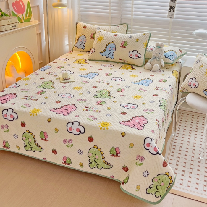 91家纺网 家纺一手货源 找家纺 羽爱 2024新款棉加绒床盖套件 恐龙宝宝