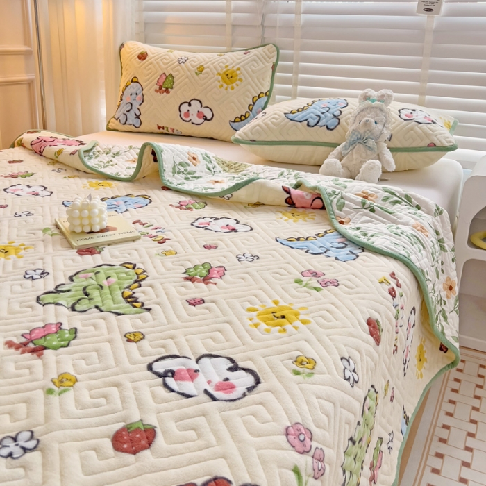 91家纺网 家纺一手货源 找家纺 羽爱 2024新款棉加绒床盖套件 恐龙宝宝