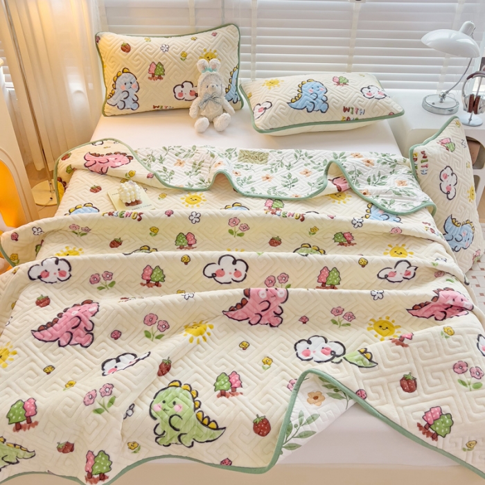 91家纺网 家纺一手货源 找家纺 羽爱 2024新款棉加绒床盖套件 恐龙宝宝