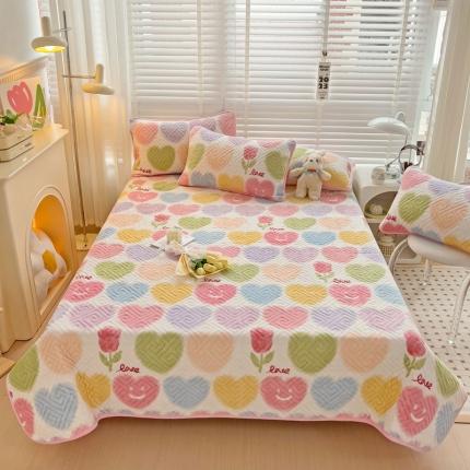 91家纺网 家纺一手货源 找家纺 羽爱 2024新款棉加绒床盖套件 七彩爱心