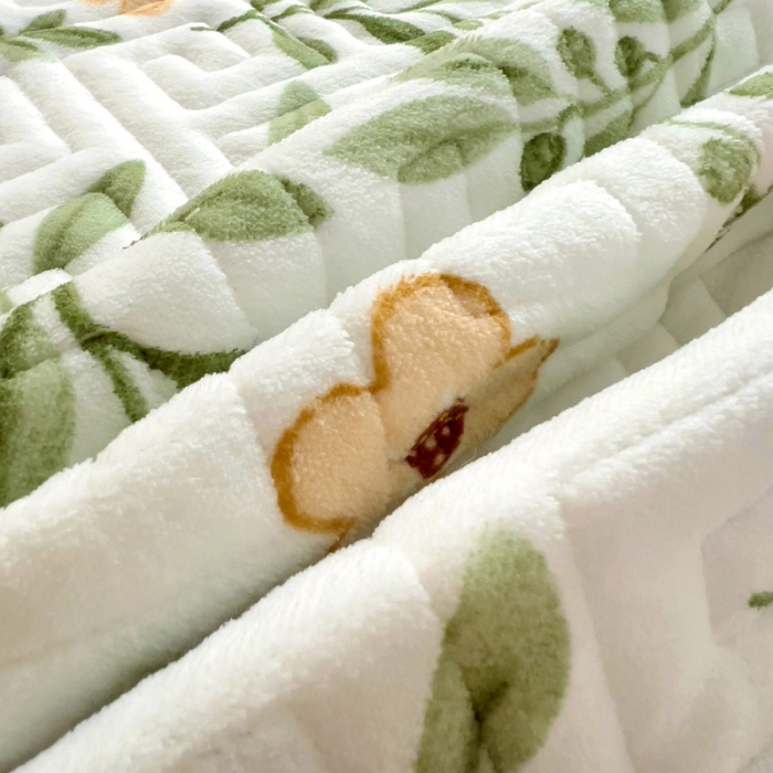 91家纺网 家纺一手货源 找家纺 羽爱 2024新款棉加绒床盖套件 青柠薄荷