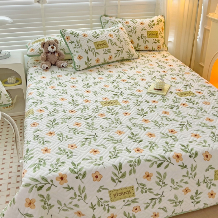 91家纺网 家纺一手货源 找家纺 羽爱 2024新款棉加绒床盖套件 青柠薄荷