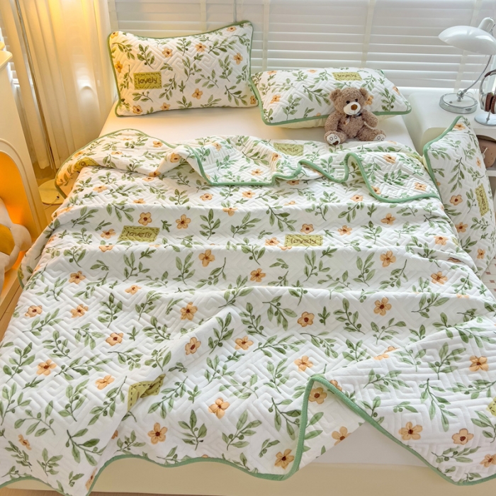 91家纺网 家纺一手货源 找家纺 羽爱 2024新款棉加绒床盖套件 青柠薄荷