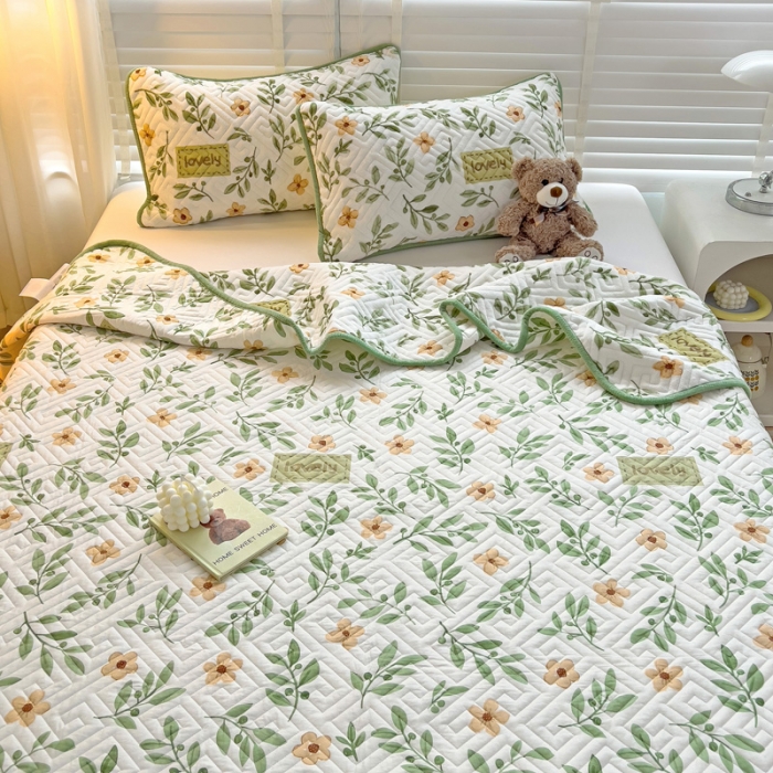 91家纺网 家纺一手货源 找家纺 羽爱 2024新款棉加绒床盖套件 青柠薄荷