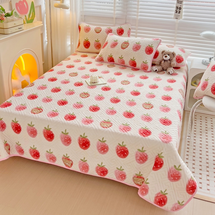 91家纺网 家纺一手货源 找家纺 羽爱 2024新款棉加绒床盖套件 甜甜果