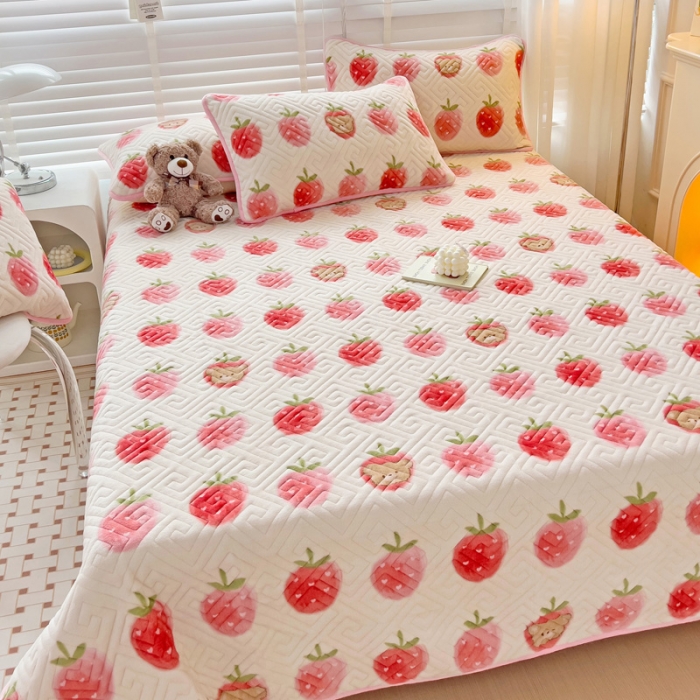 91家纺网 家纺一手货源 找家纺 羽爱 2024新款棉加绒床盖套件 甜甜果