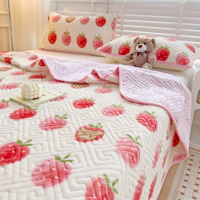 91家纺网 家纺一手货源 找家纺 羽爱 2024新款棉加绒床盖套件 甜甜果