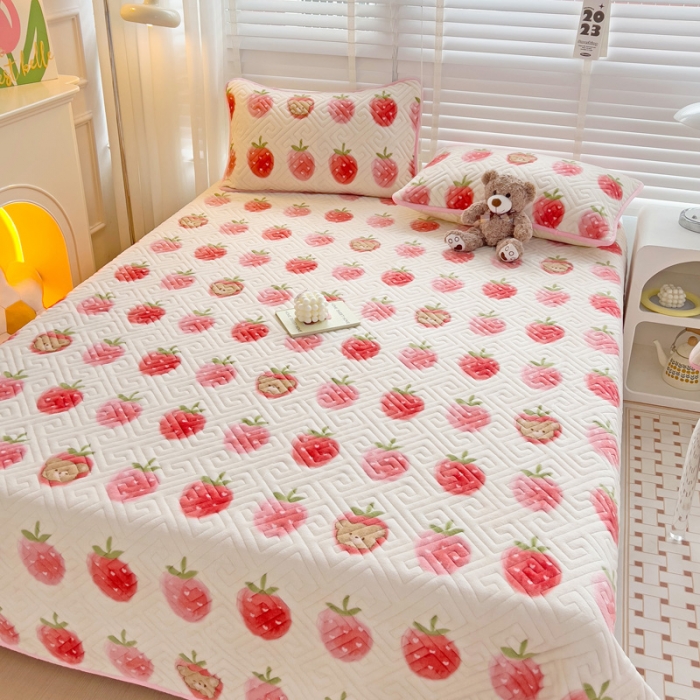 91家纺网 家纺一手货源 找家纺 羽爱 2024新款棉加绒床盖套件 甜甜果