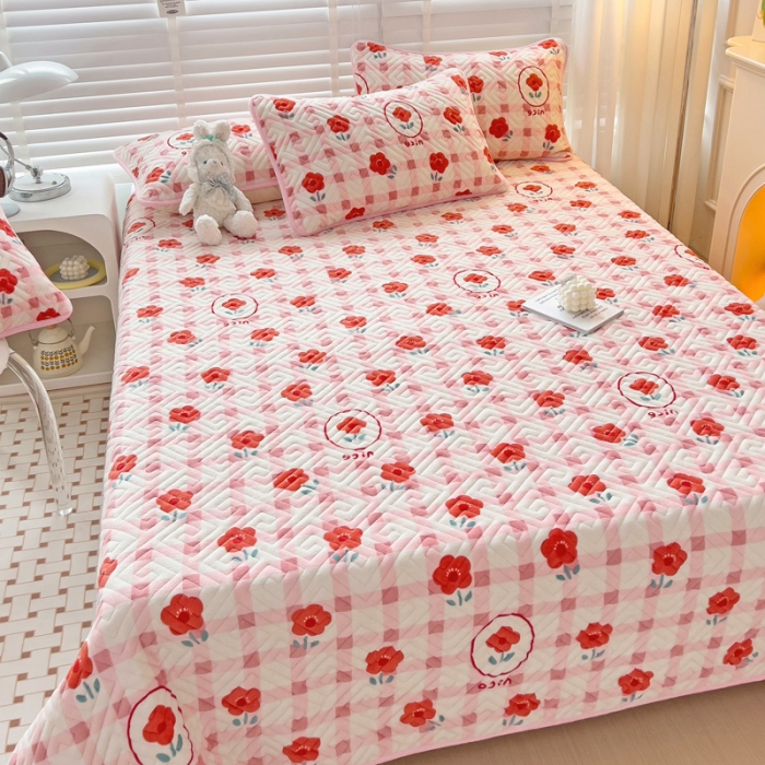 91家纺网 家纺一手货源 找家纺 羽爱 2024新款棉加绒床盖套件 温馨小花