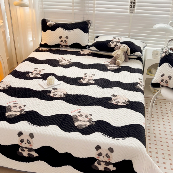 91家纺网 家纺一手货源 找家纺 羽爱 2024新款棉加绒床盖套件 熊猫宝贝