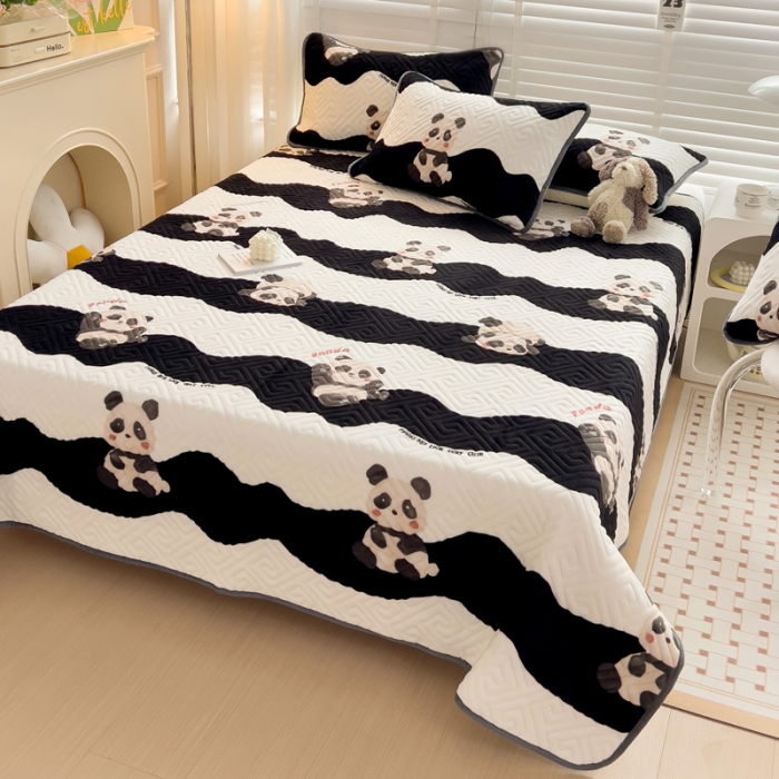 91家纺网 家纺一手货源 找家纺 羽爱 2024新款棉加绒床盖套件 熊猫宝贝