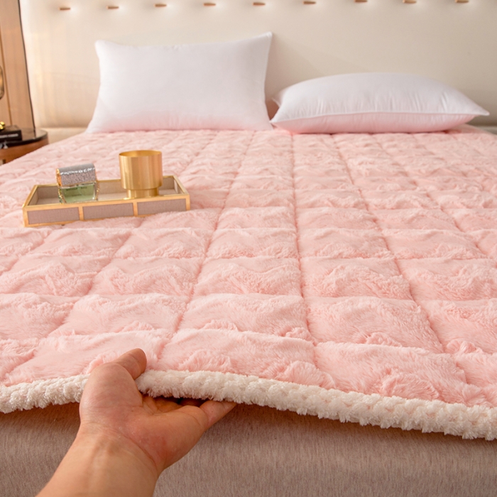 91家纺网 家纺一手货源 找家纺 凌云家纺 2025新款A类兔兔绒学生宿舍床褥家用床盖床垫可机洗-大床图 兔兔绒-粉玉色